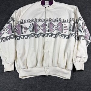 Vintage Art Unlimited Sportswear Wyoming‎ Fleece Button Up Jacket Size XL